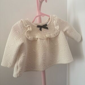 Janie and Jack Cream Quilted Baby Sweater with Black Bow